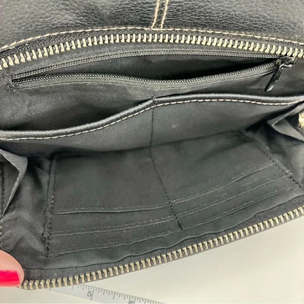 Black Leather Crossbody Bag Organizer Zip Top Purse Organizer Pocket Silver